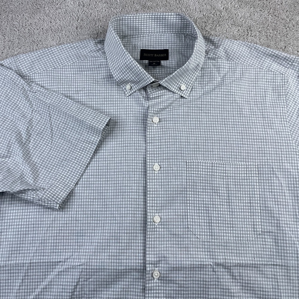Scott Barber Shirt Mens XL Grey Checkered‎ Short Sleeve Button Up Cotton